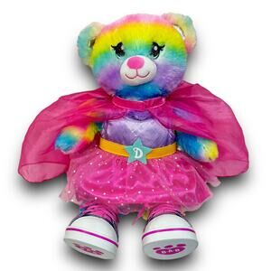 Build A Bear Rainbow Sparkle Pastel Striped Bear Outfit Stuffed Animal Plush 16"